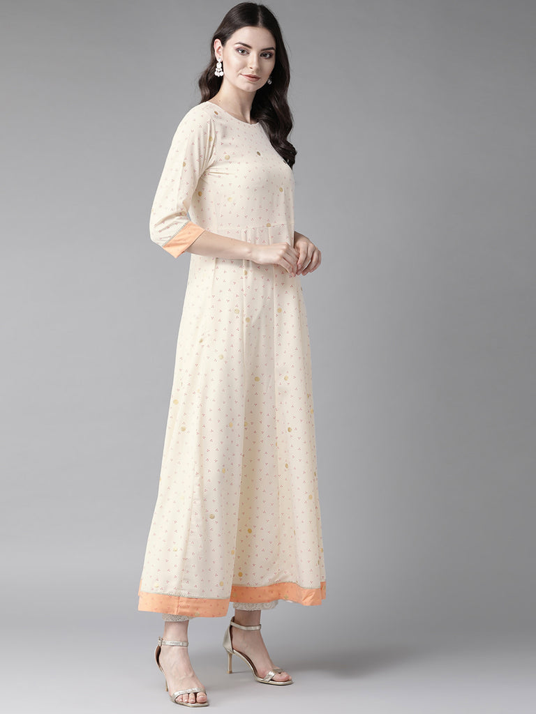 Women's S Cream Kurta With Dupatta Set
