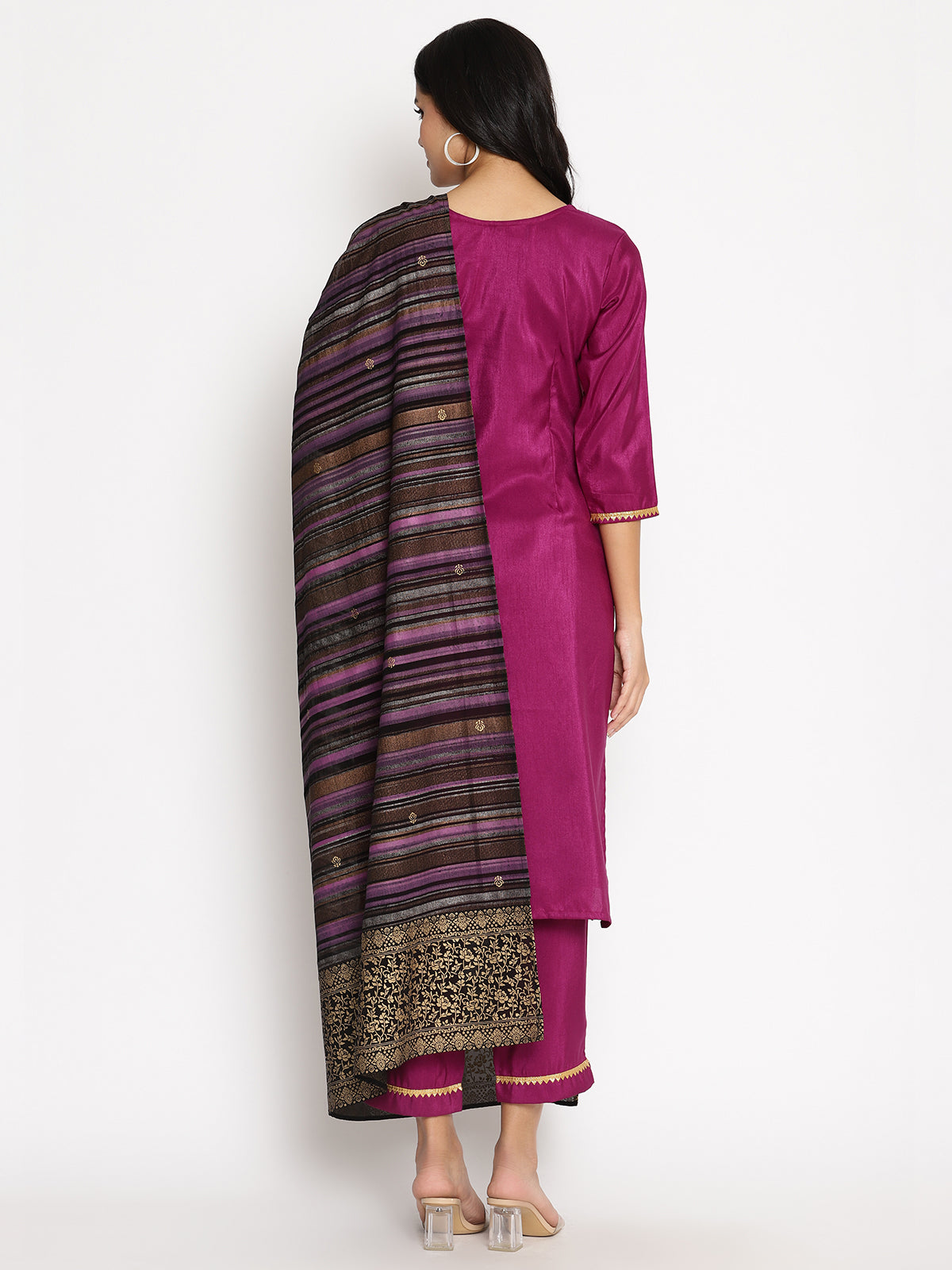 Women's  Poly Silk Kurta Pant With Printed Dupatta Set- Ahalyaa