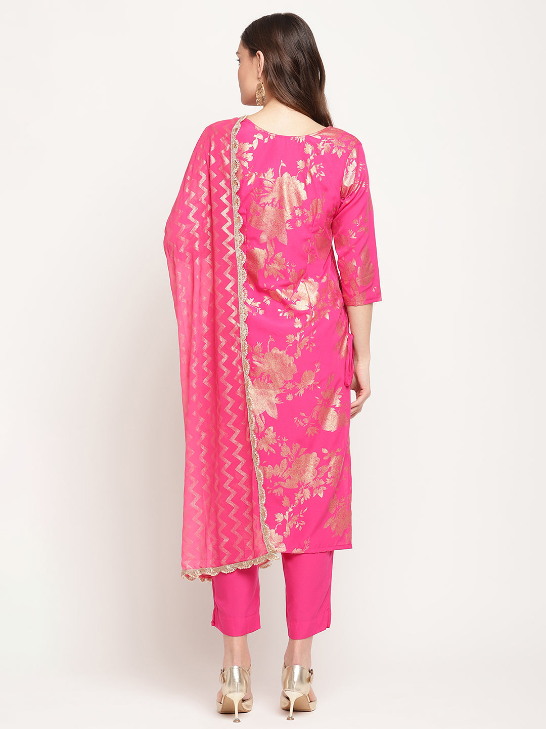 Women's  Dark Pink Rayon Printed Salwar Suit Sets With Dupatta- Ahalyaa