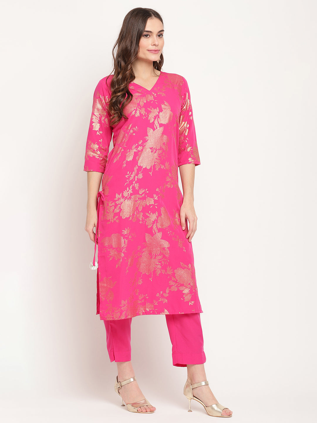 Women's  Dark Pink Rayon Printed Salwar Suit Sets With Dupatta- Ahalyaa