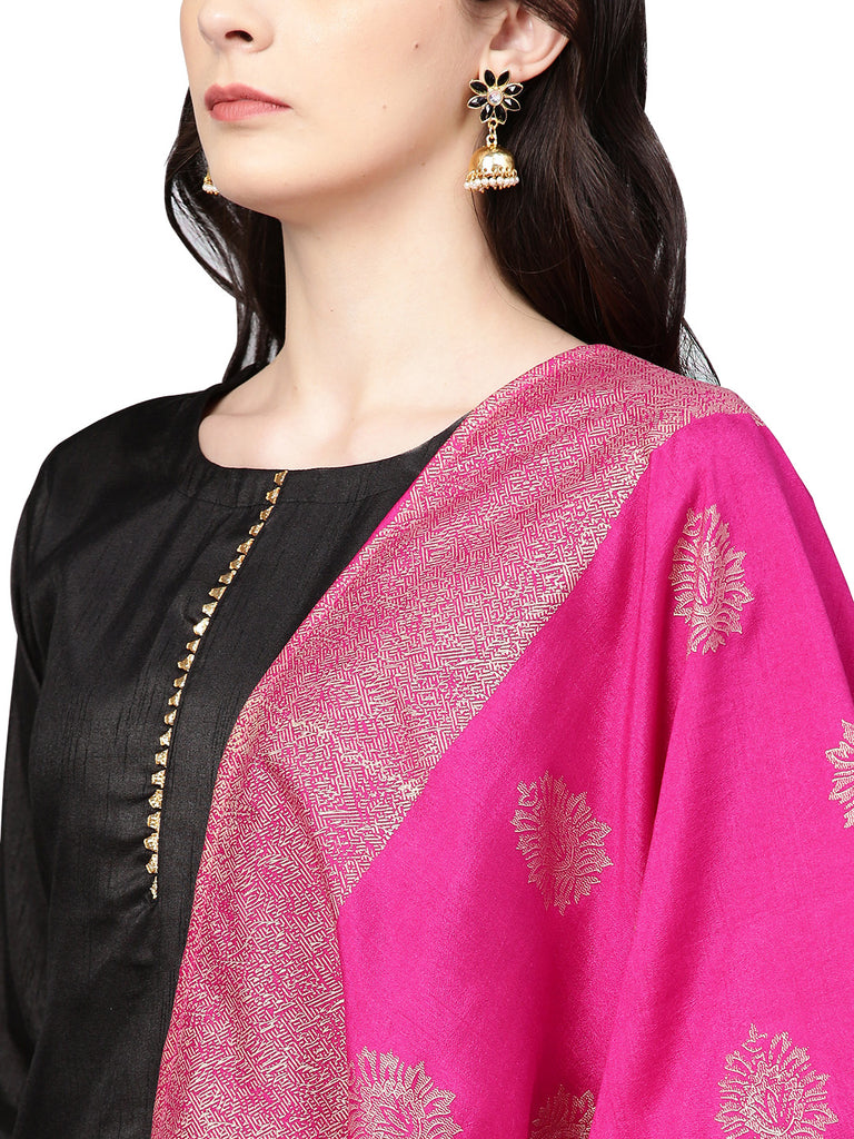 Women's Black With Bright Pink Kurta Set