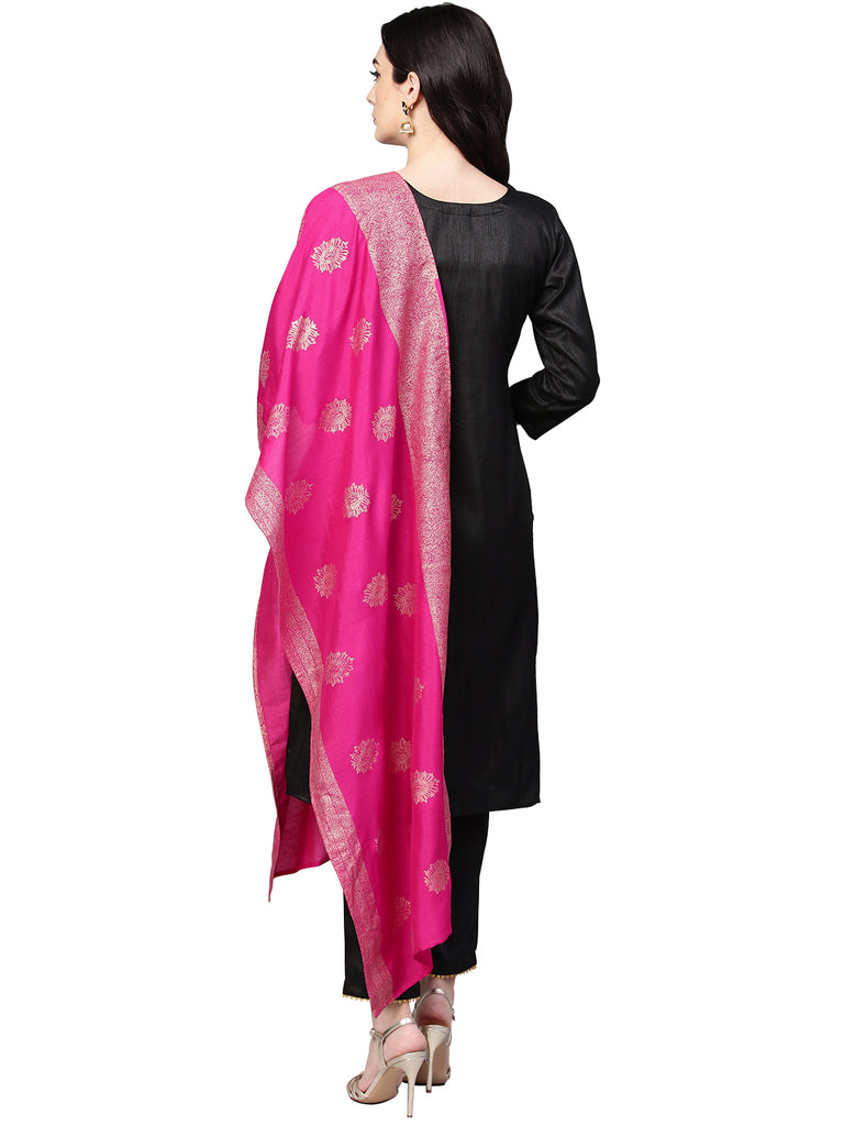 Women's Black With Bright Pink Kurta Set