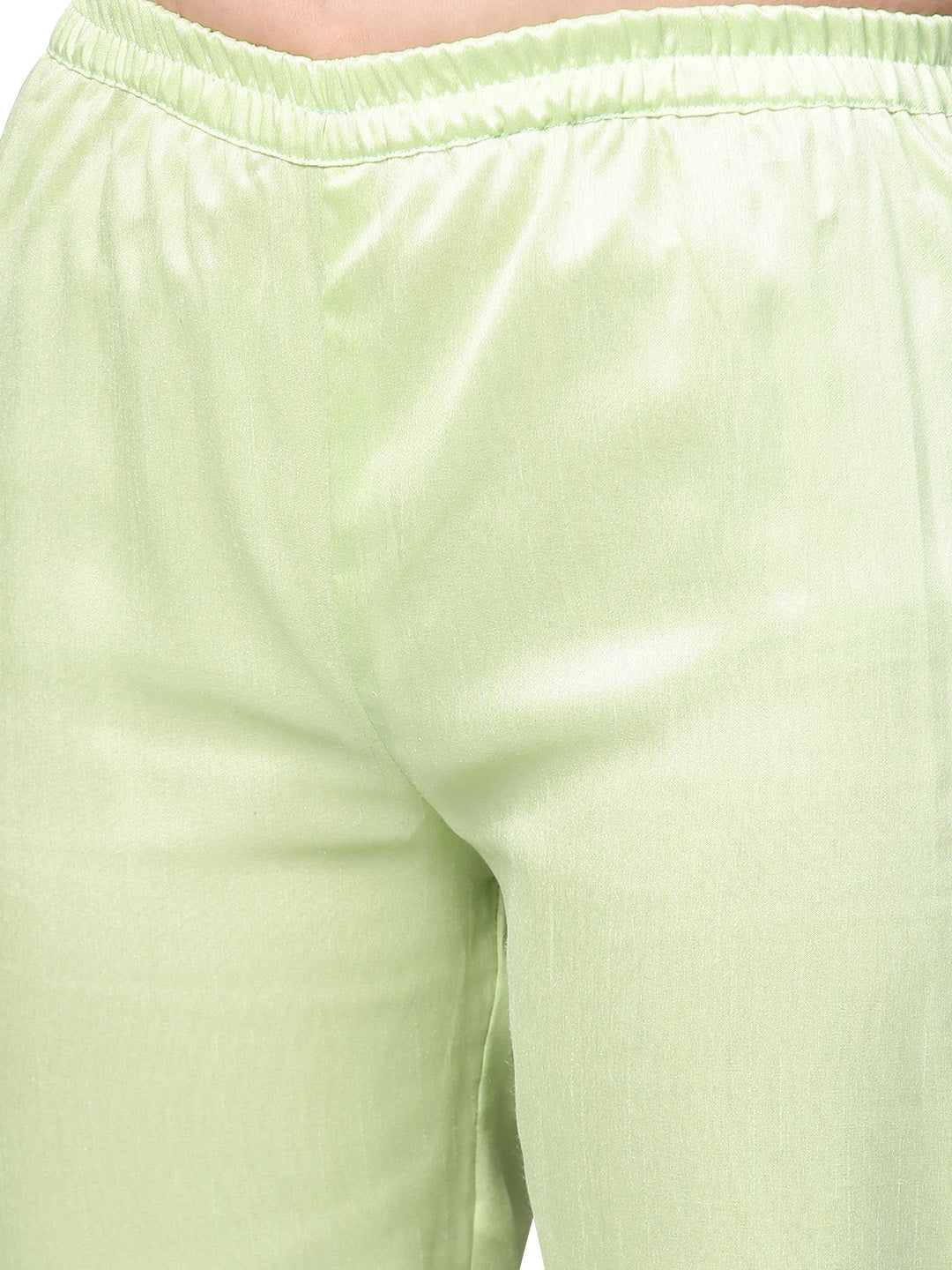 Women's Sea Green Cotton Blend Solid Kurta Trouser Set With Dupatta- Ahalyaa