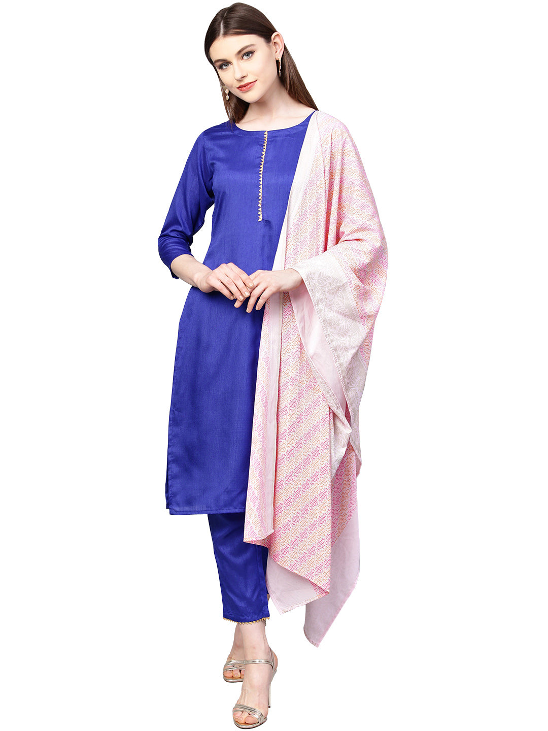 Women's Royal Blue Poly Silk Solid Salwar Suit With Dupatta- Ahalyaa