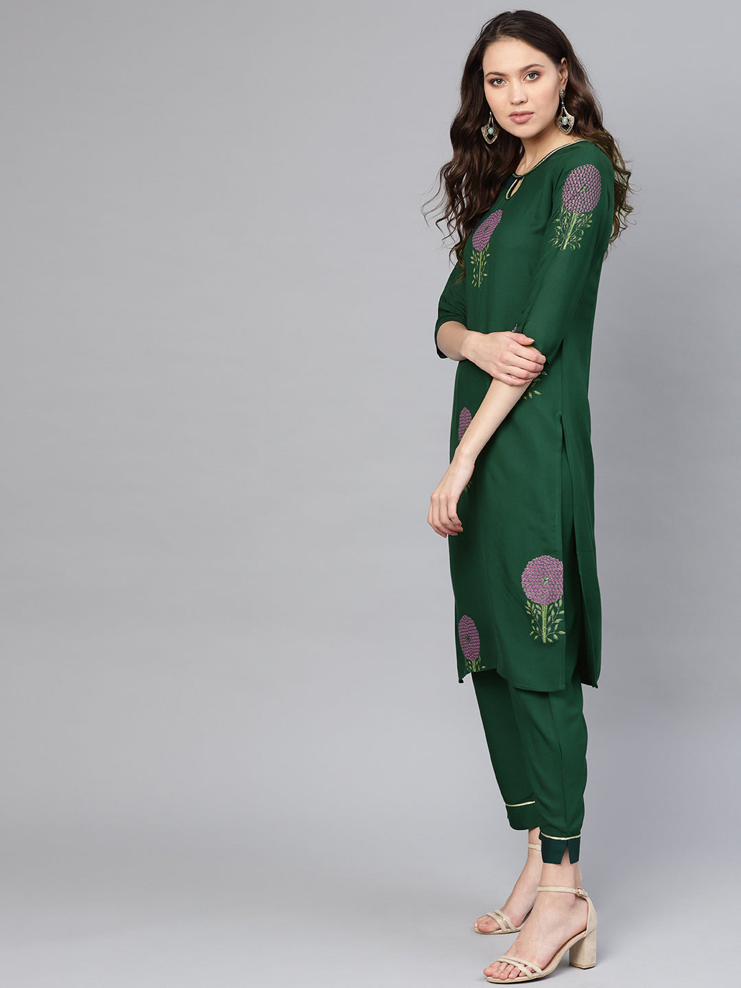 Women's Green Printed Straight Rayon Kurta Set - Ahalyaa