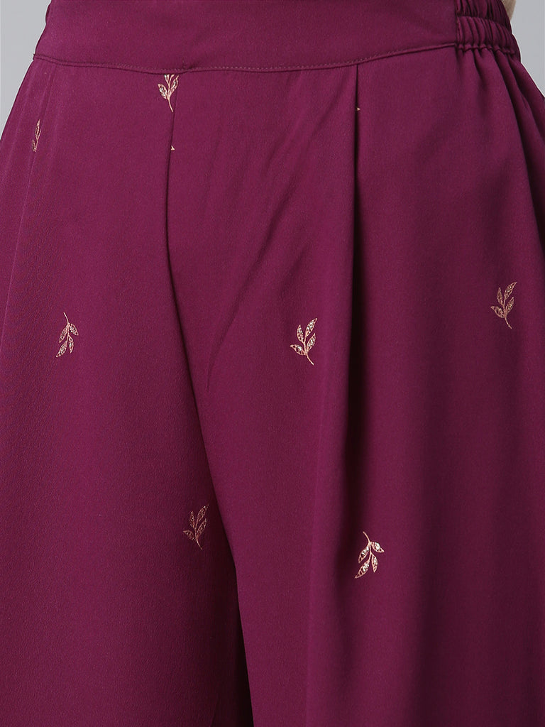 Women's Crepe Wine Kurta With Pant And Dupatta
