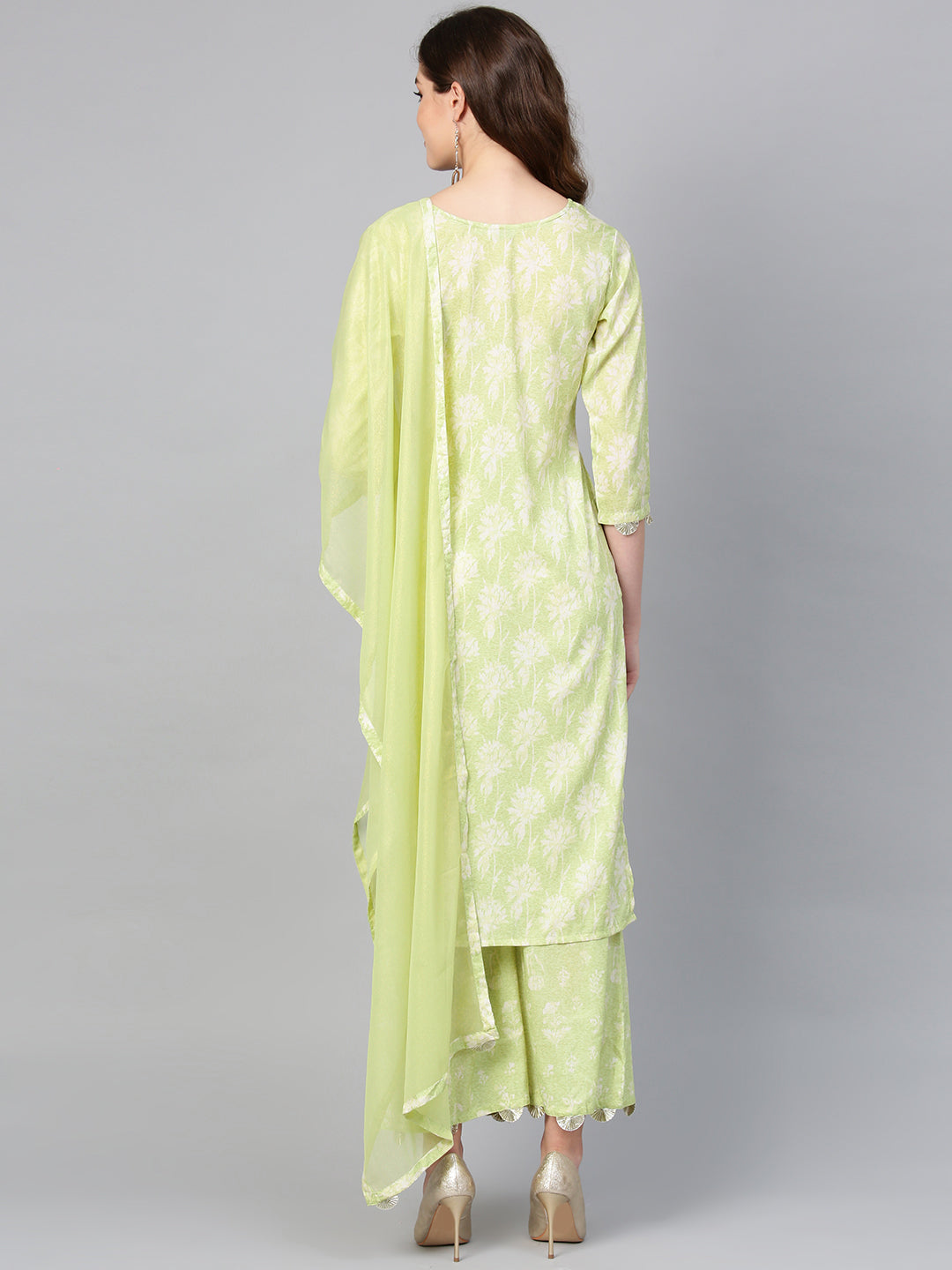 Women's Green And White Printed Kurta Set  - Ahalyaa