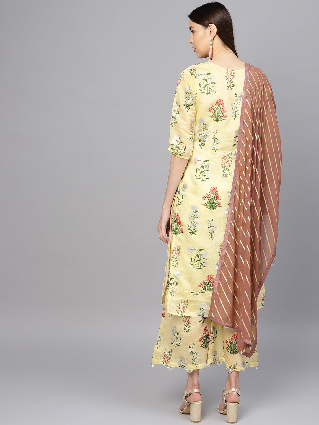 Women's  Yellow Printed Kurta With Skirt - Ahalyaa