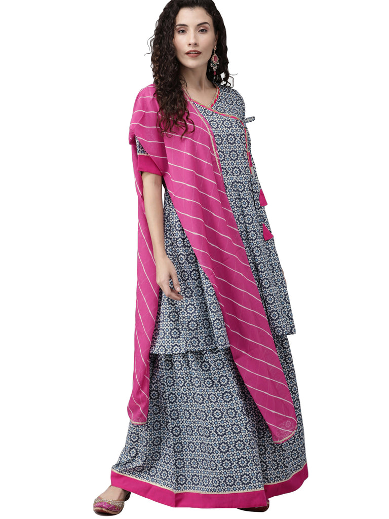 Women's  Printed Blue Kurta Set