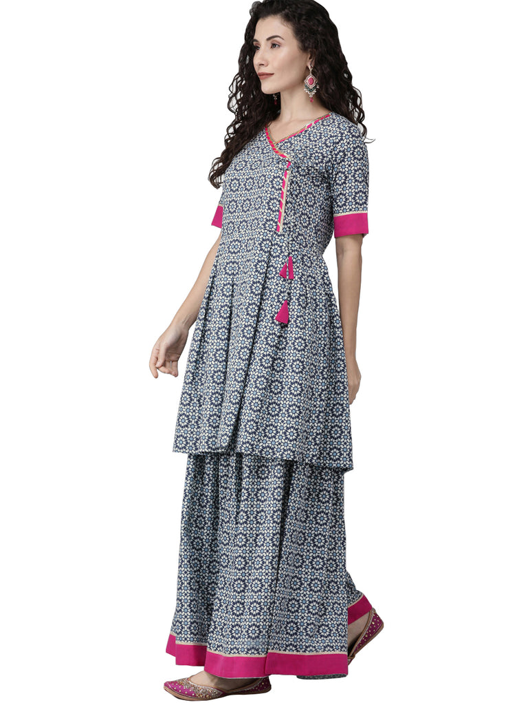 Women's  Printed Blue Kurta Set