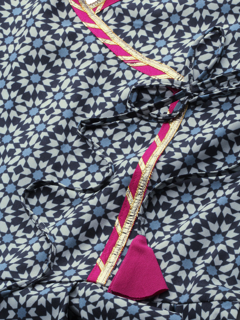 Women's  Printed Blue Kurta Set