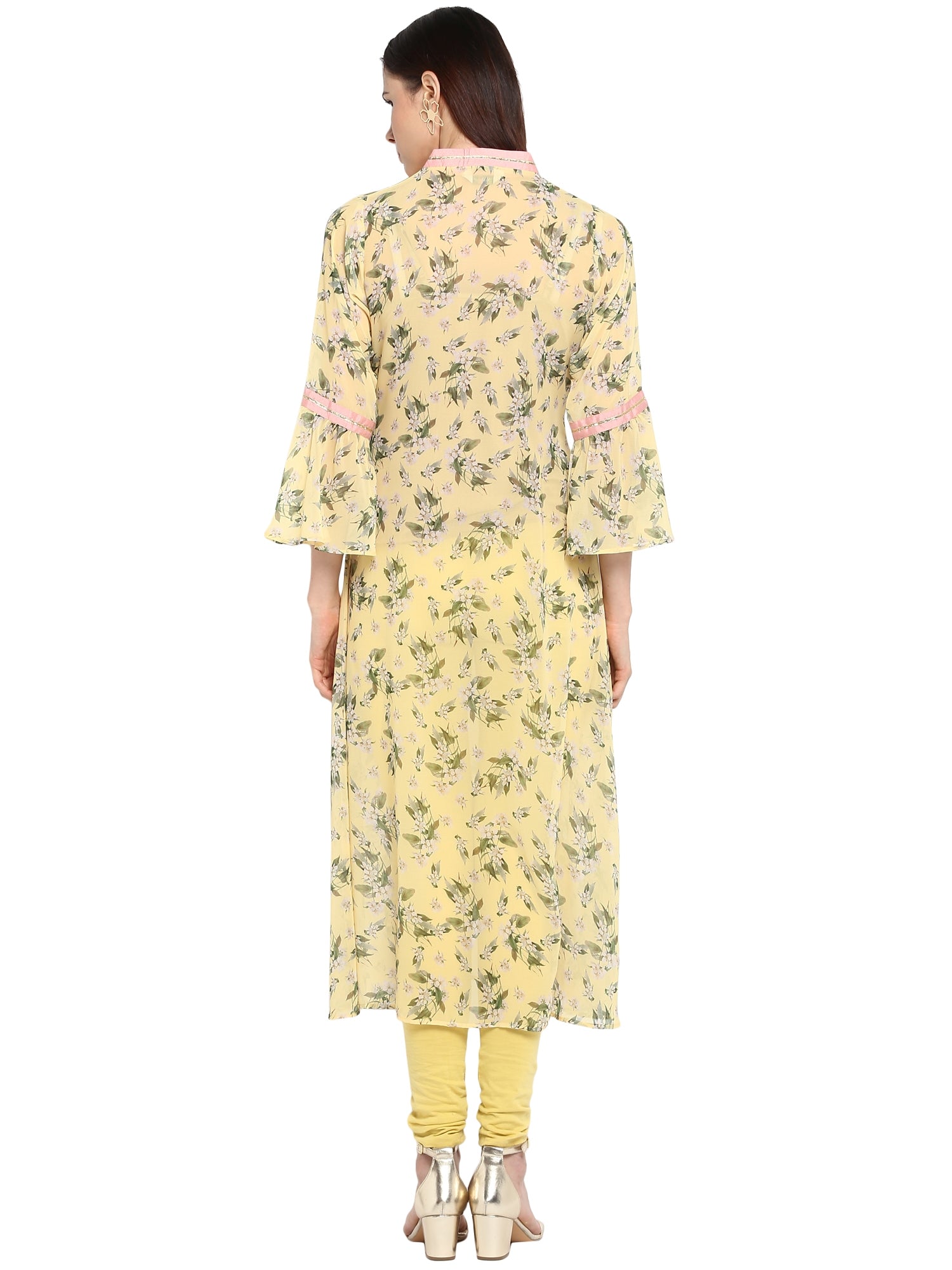 Women's Floral Flared See Through Georgette Only Kurta With Fit & Flared Sleeves - Ahalyaa