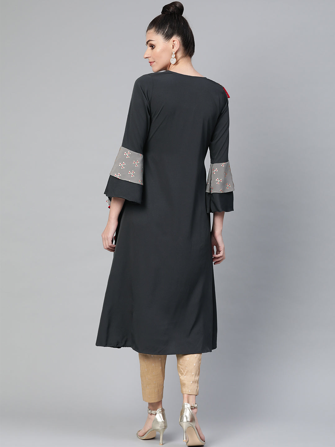 Women's Grey Angarkha Style Kurta From Ahalyaa - Ahalyaa