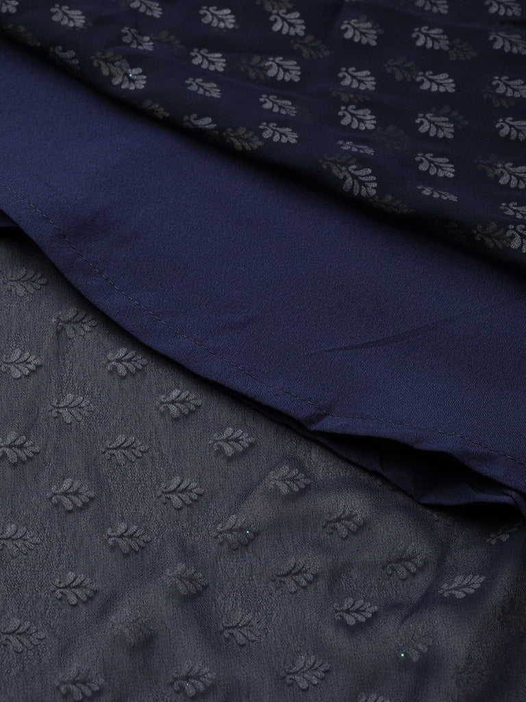 Women's Navy-Blue Printed Straight Only Kurta