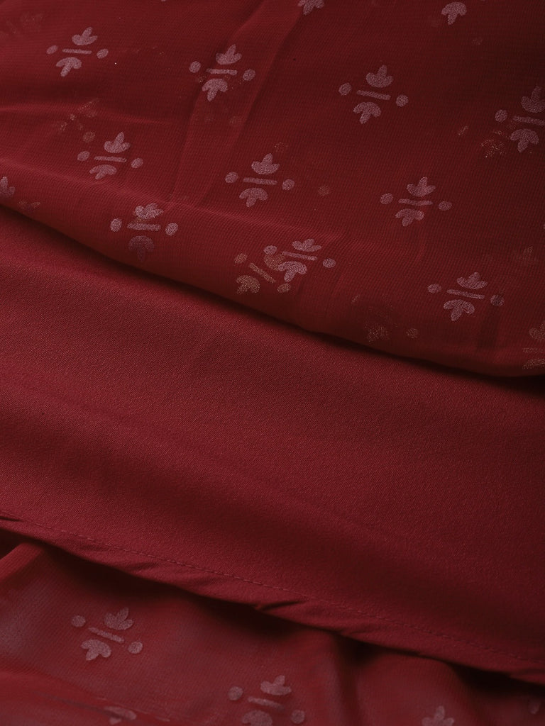 Women's Maroon Georgette Gold Printed Kurta