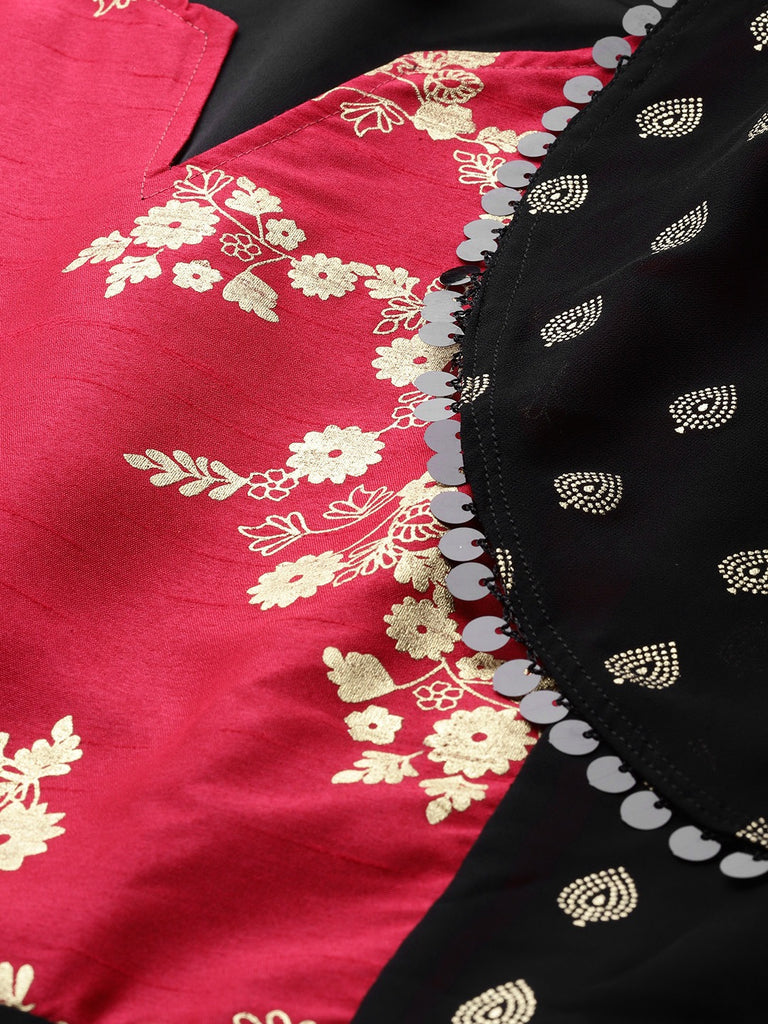 Women's Black Georgette Gold Printed Kurta