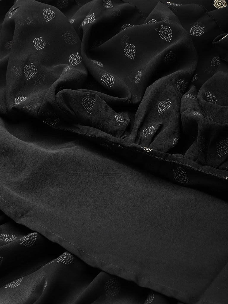 Women's Black Georgette Gold Printed Kurta