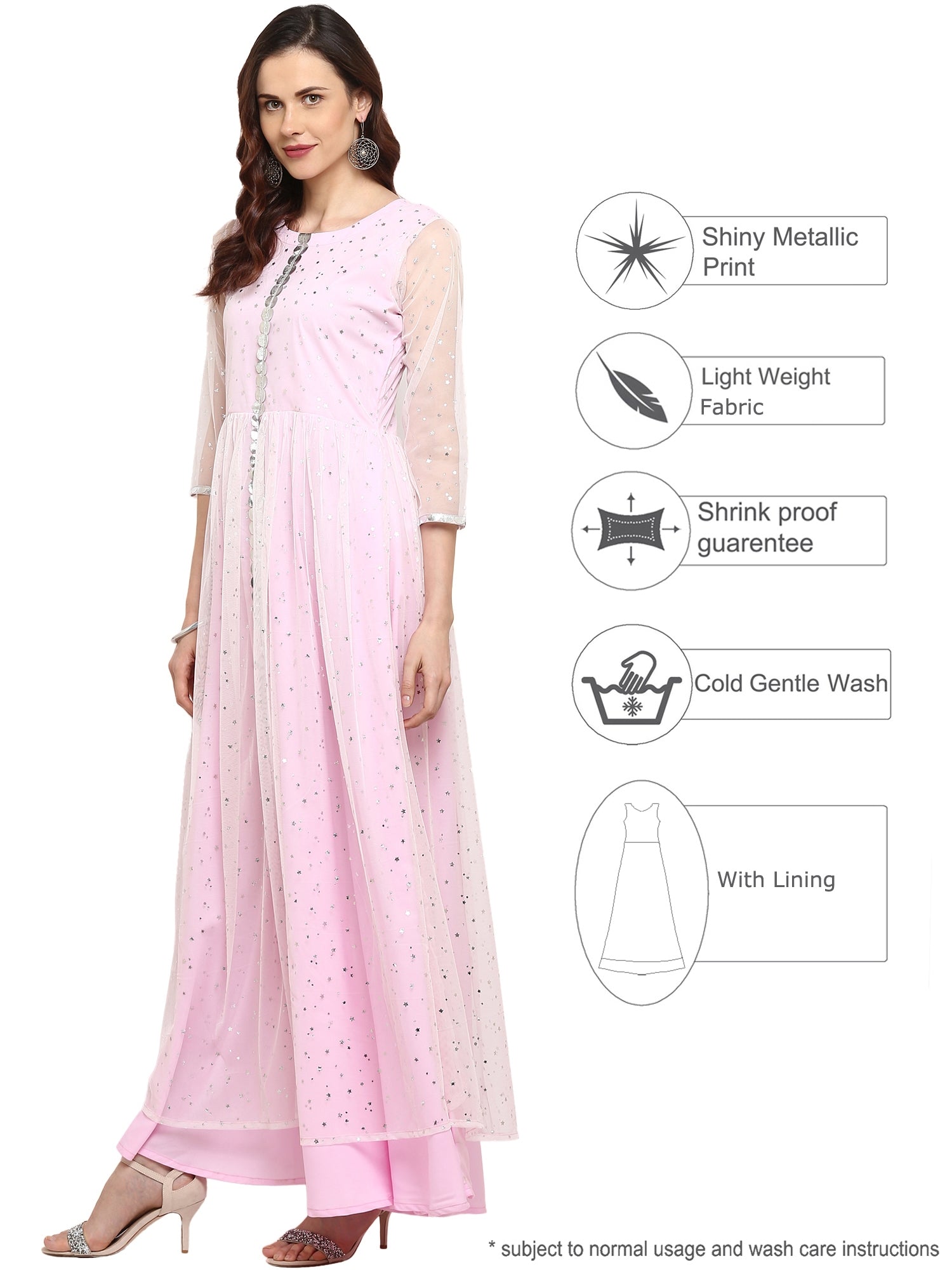 Women's Double Layered Partywear Light Pink Indo Western Only Kurta Dress - Ahalyaa