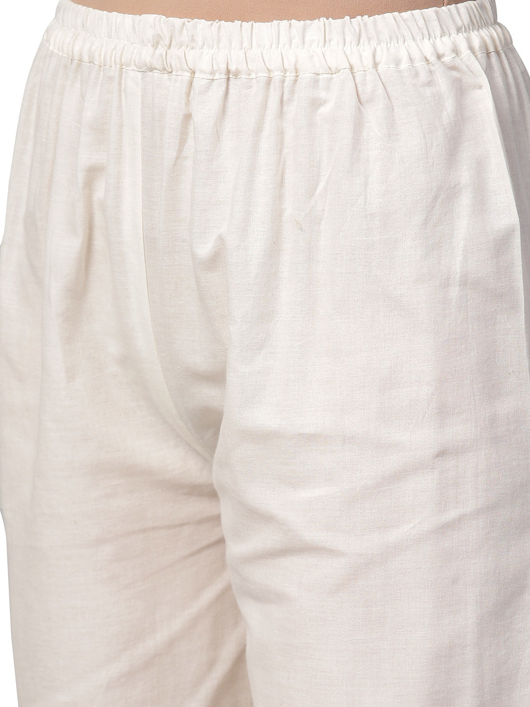 Women's Off White Cotton Blend Printed Kurta Trouser Set- Ahalyaa