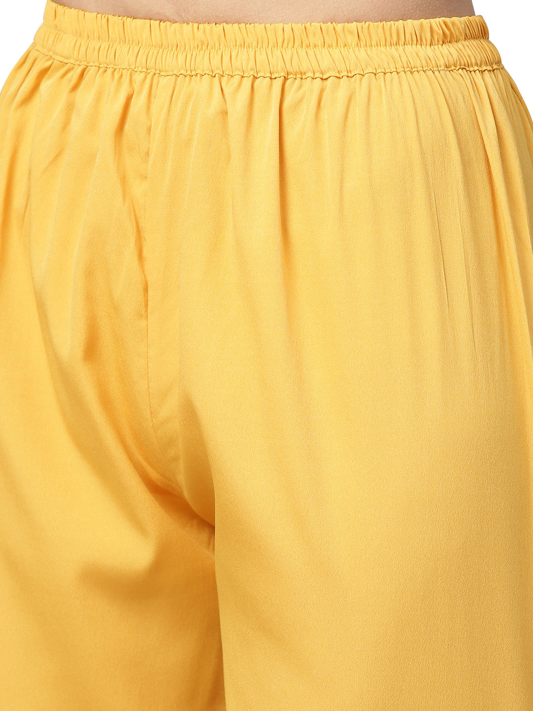 Women's Mustard Gathered Printed Kurta With Pants - Ahalyaa