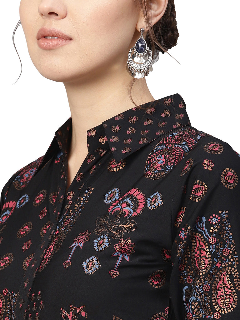 Women's Black Poly Crepe Pathani Kurta Sets