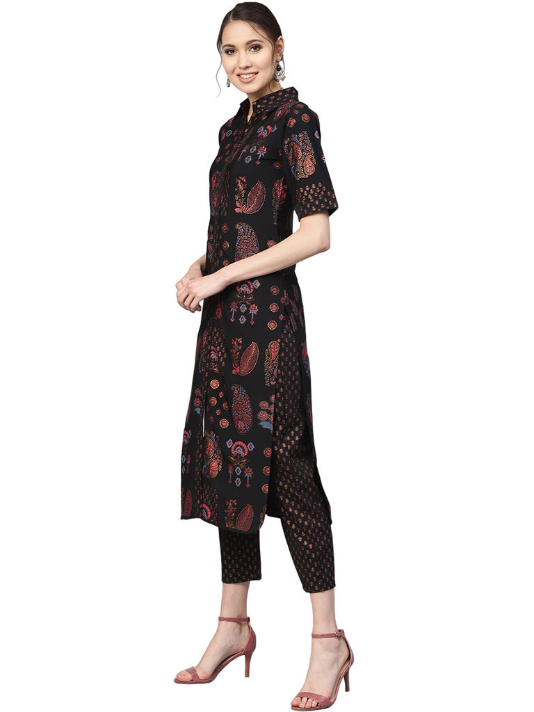 Women's Black Poly Crepe Pathani Kurta Sets