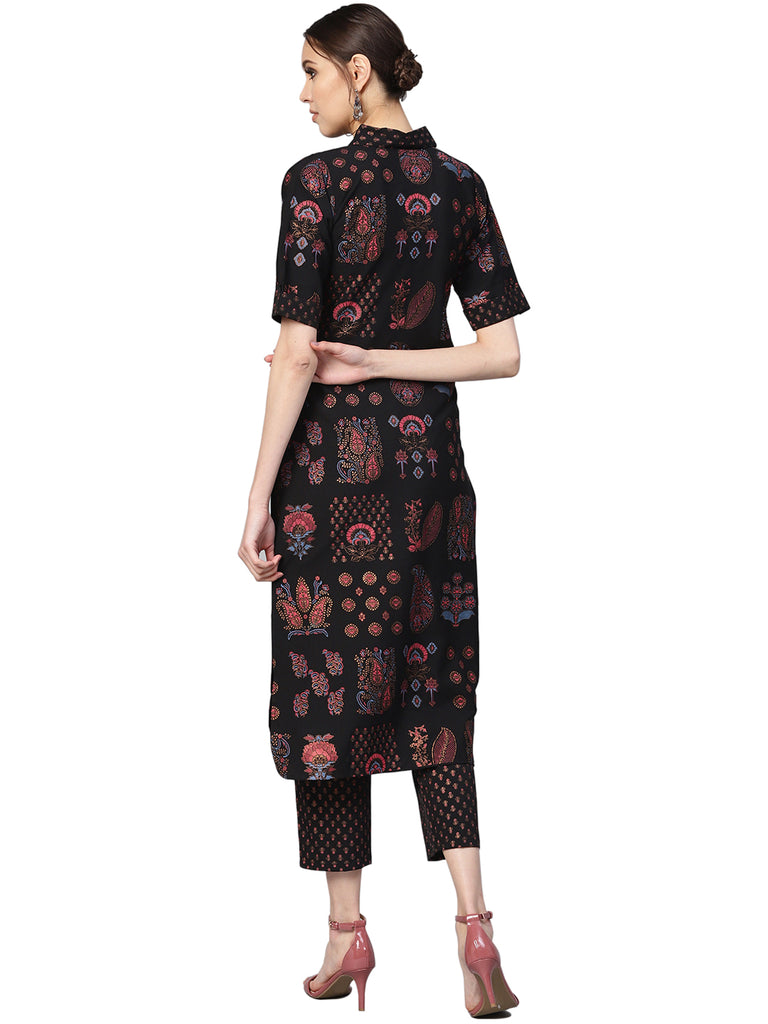 Women's Black Poly Crepe Pathani Kurta Sets
