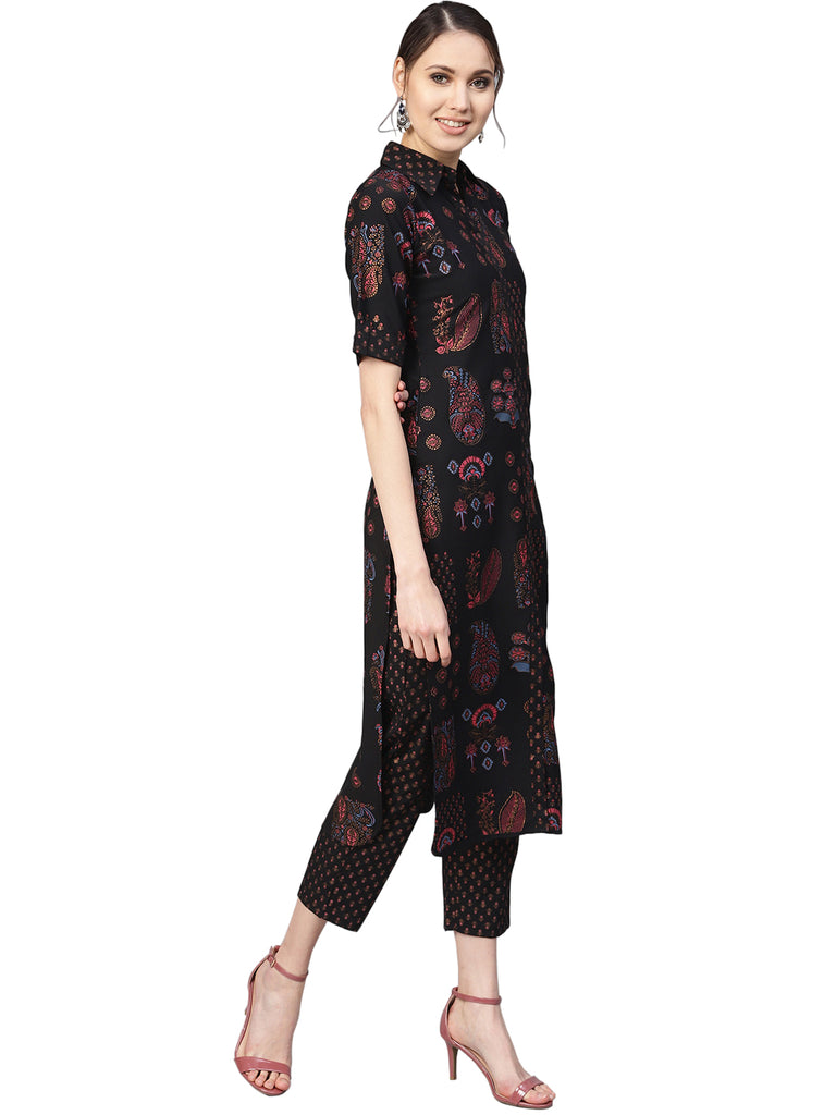 Women's Black Poly Crepe Pathani Kurta Sets