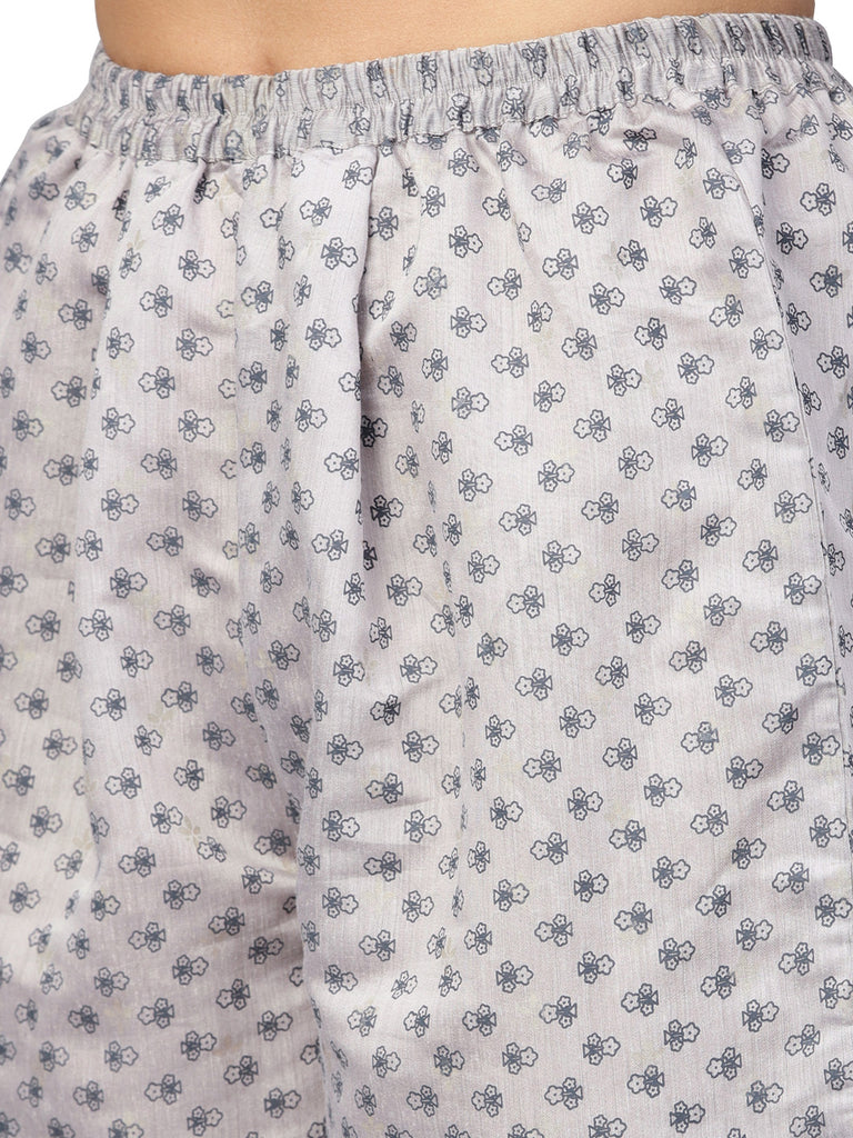 Women's Grey & Pink Printed Straight Kurta With Pant