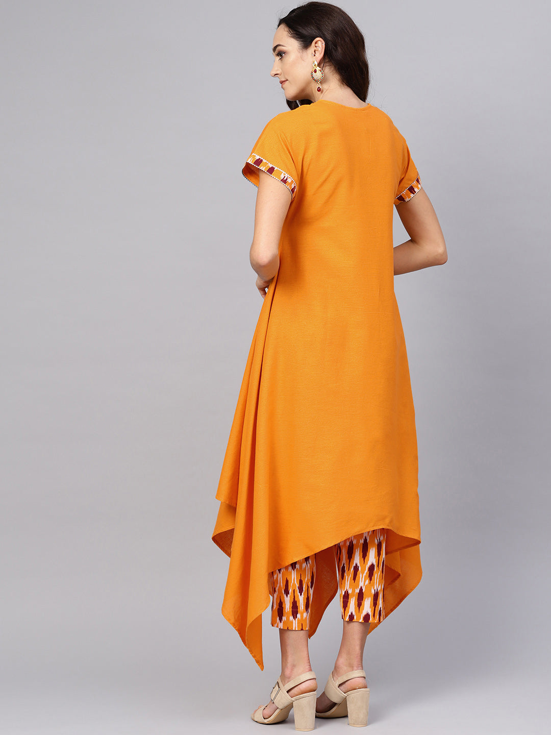 Women's Mustard Solid Kimono Style Cotton Kurta Set  - Ahalyaa
