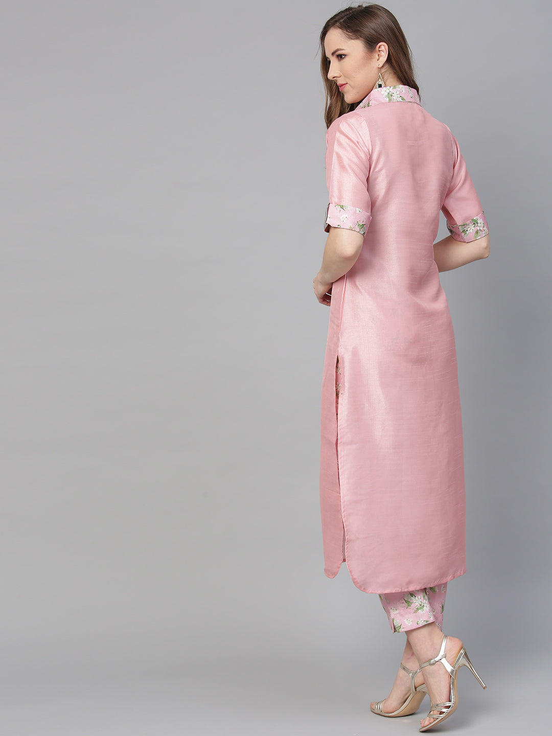 Women's Pink Poly Crepe Kurta Pant Set- Ahalyaa