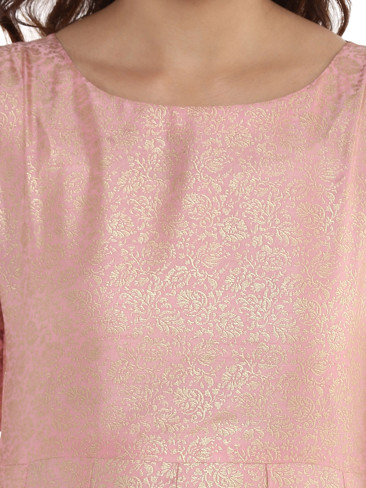 Women's Pink Poly Silk Gold Foil Print Kurta - Ahalyaa