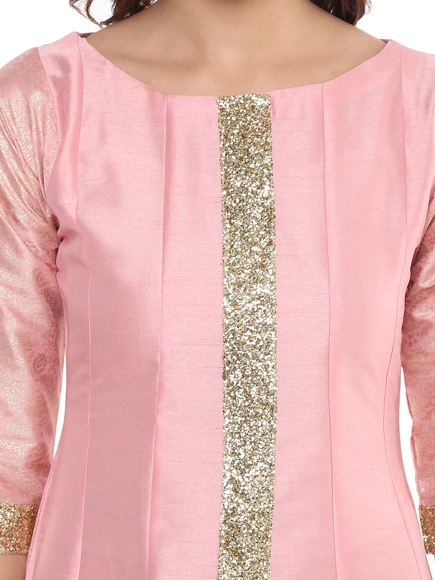 Women's Pink Poly Silk Kurta - Ahalyaa