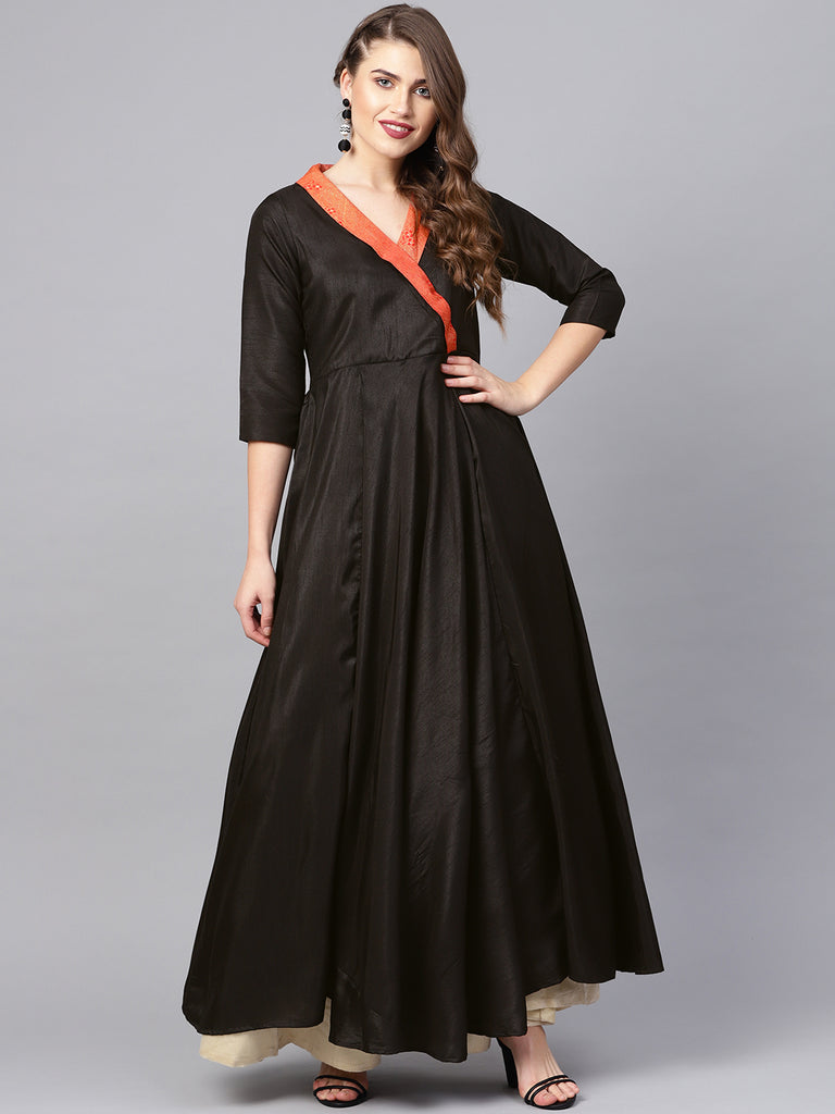 Women's Black Plain A-Line Only Kurta