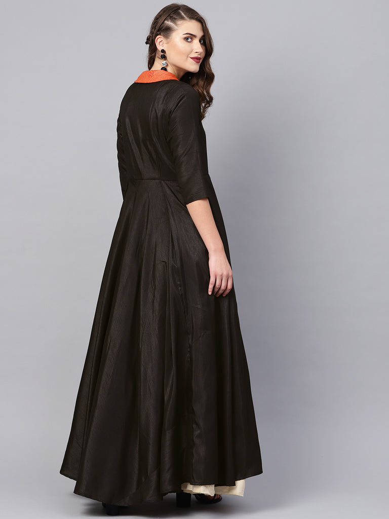 Women's Black Plain A-Line Only Kurta