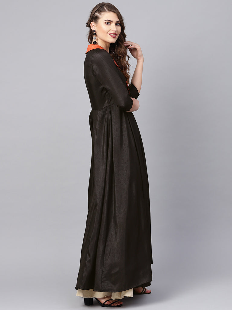 Women's Black Plain A-Line Only Kurta