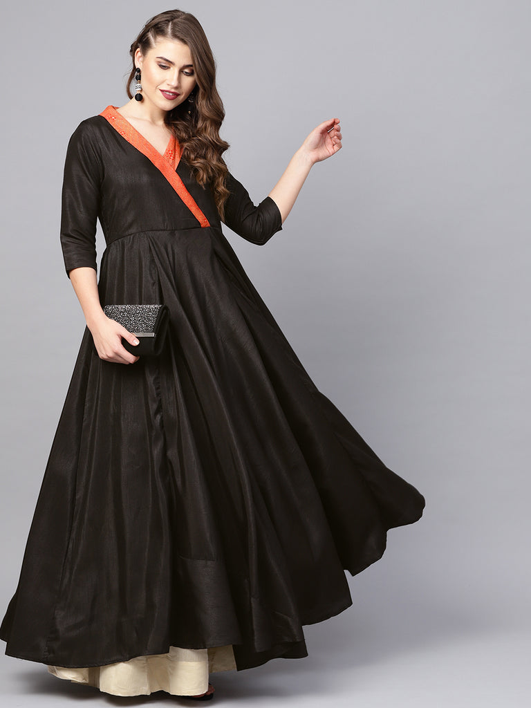 Women's Black Plain A-Line Only Kurta