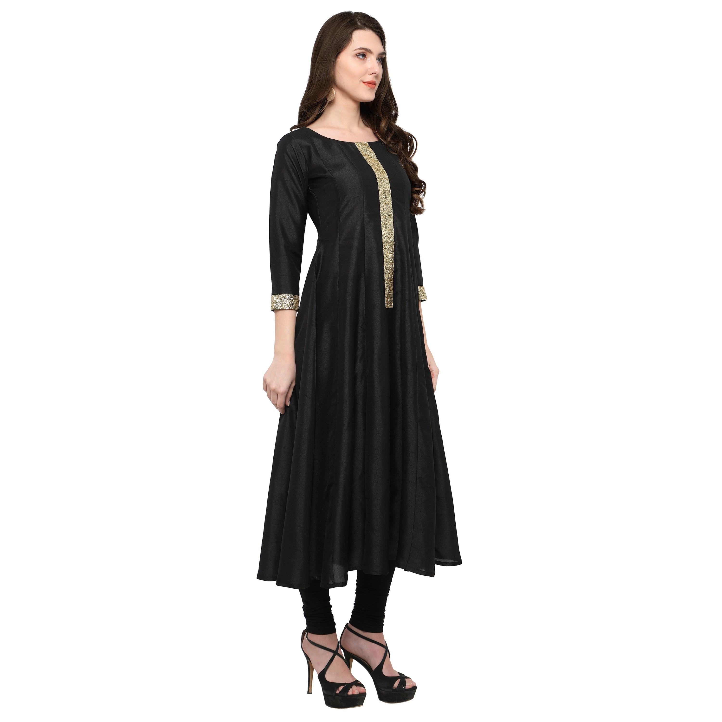 Women's Women's Black And Gold Anarkali Kurta Only For Festive And Party Wear - Ahalyaa