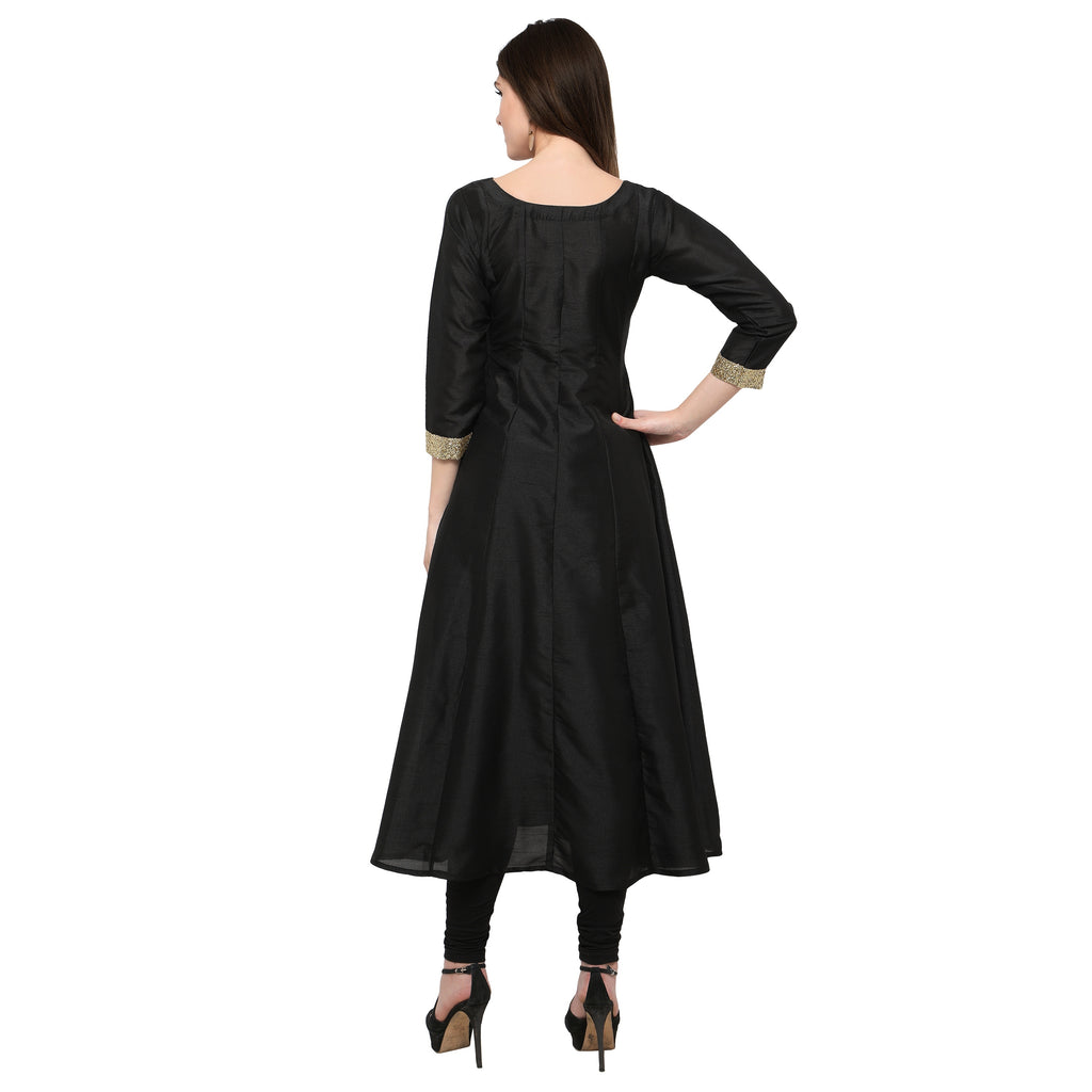 Women's Women's Black And Gold Anarkali Kurta Only For Festive And Party Wear