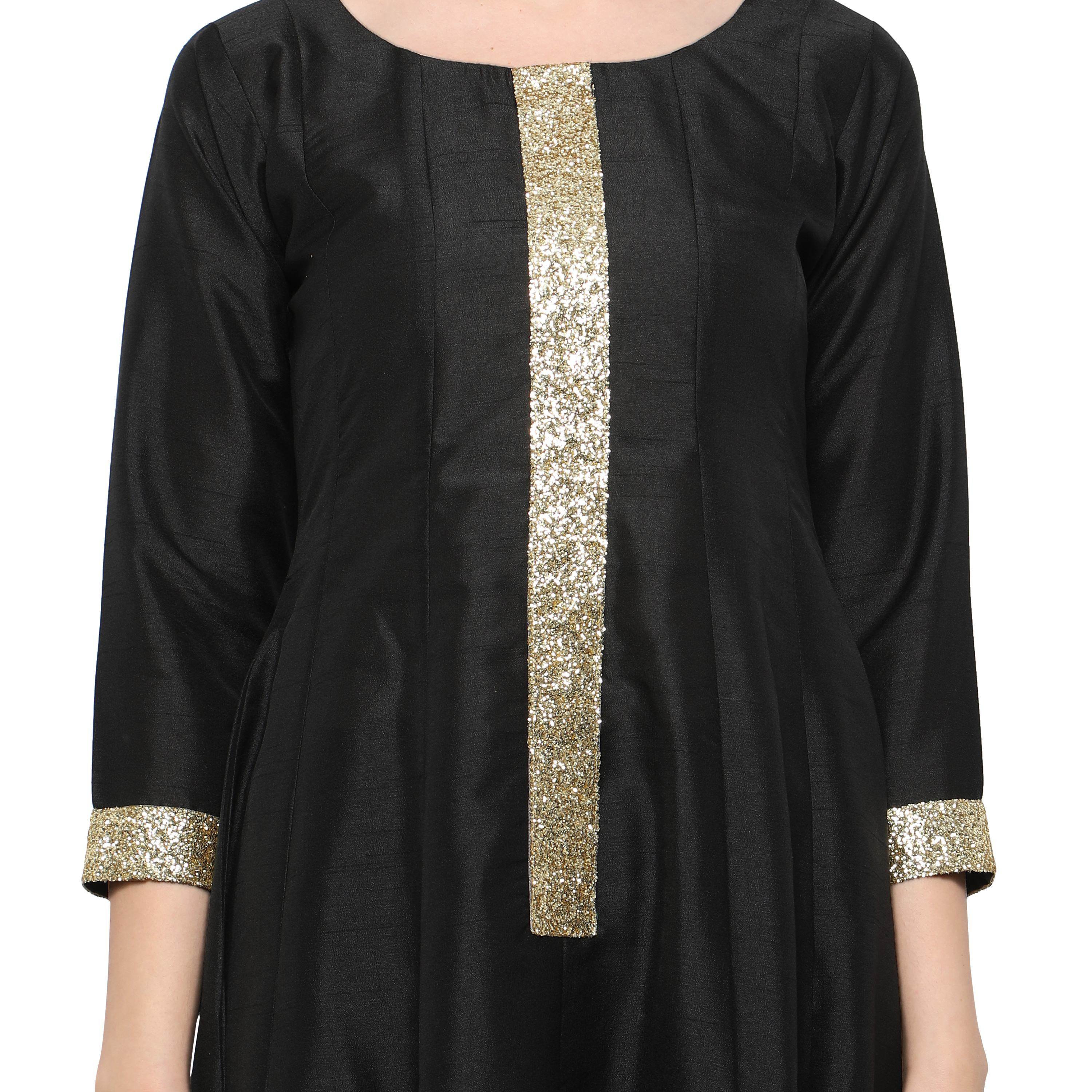 Women's Women's Black And Gold Anarkali Kurta Only For Festive And Party Wear - Ahalyaa