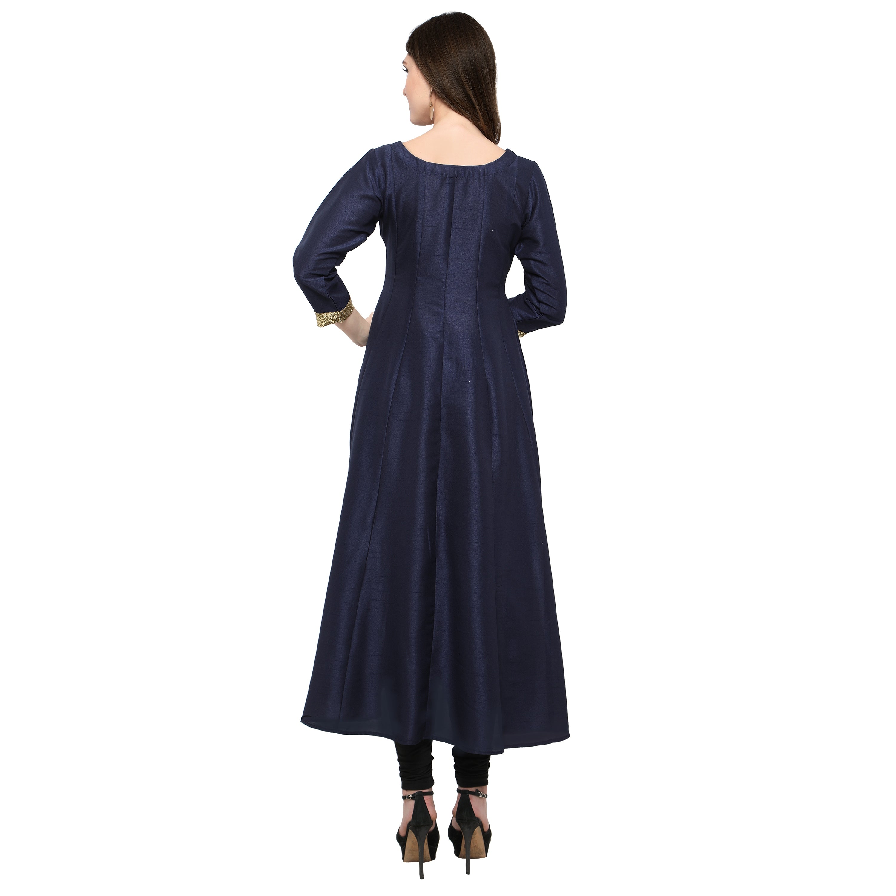 Women's Women's Navy Blue And Gold Only Anarkali Only Kurta For Festive And Party Wear - Ahalyaa