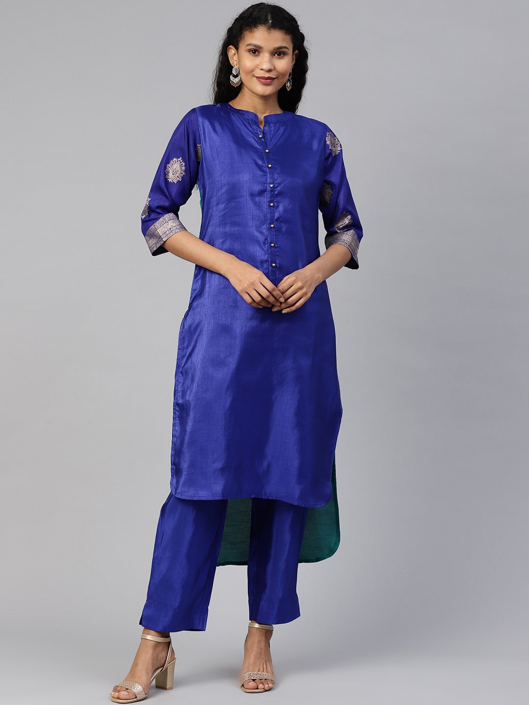 Women's  Royal Blue Poly Silk Salwar Suit Set- Ahalyaa