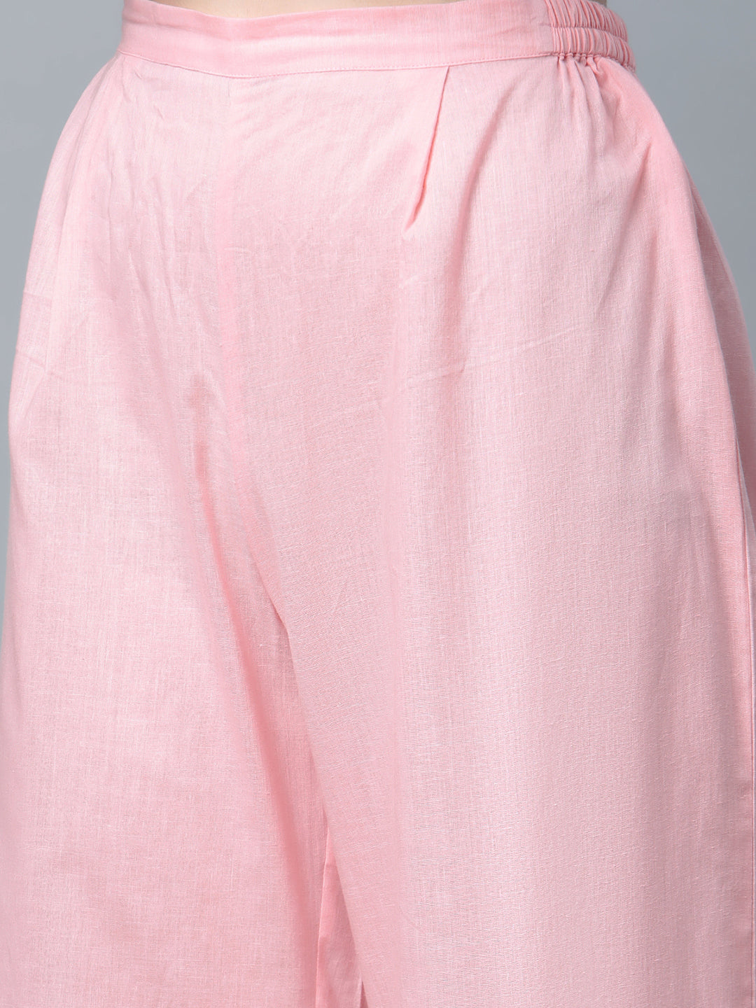 Women's Baby Pink Cotton Printed Kurta Palazzo Set - Ahalyaa