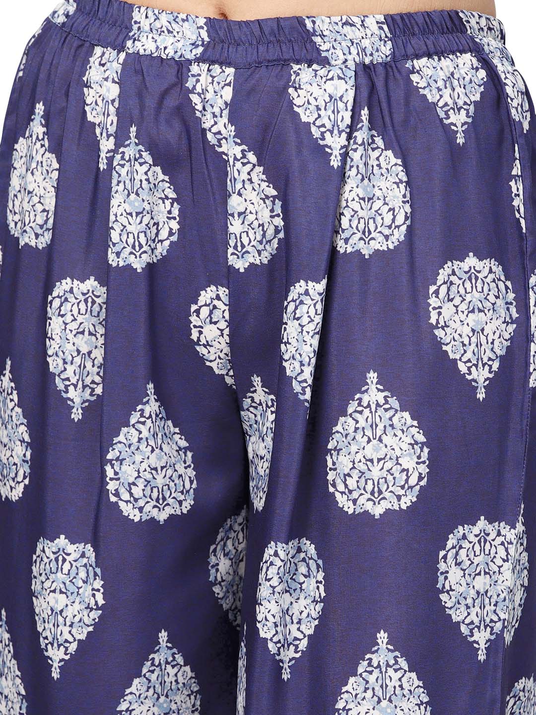 Women's Dark Blue Printed Kurta Set  - Ahalyaa