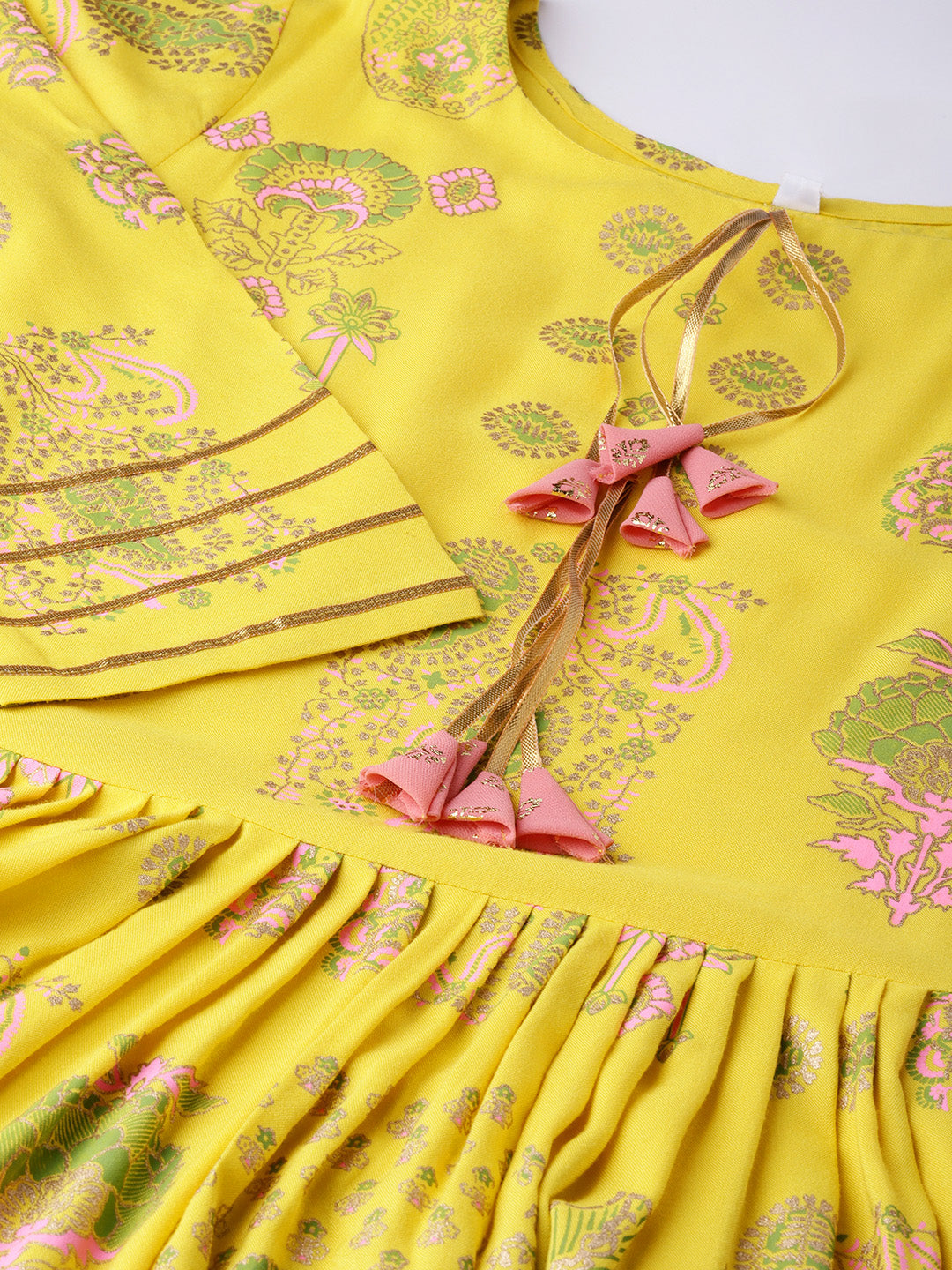 Women's Rayon Yellow Printed Kurta Palazzo Set- Ahalyaa