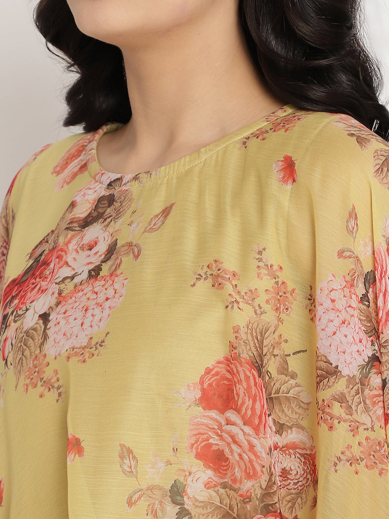 Women's Mustard Color Velvet Kurta With Attached Printed Dupatt