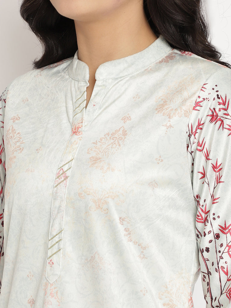 Women's Light Green Color Digital Print Velvet Kurt
