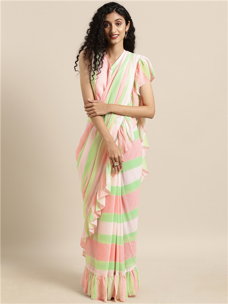 Women's Georgette Printed Ruffles Ready To Wear Saree