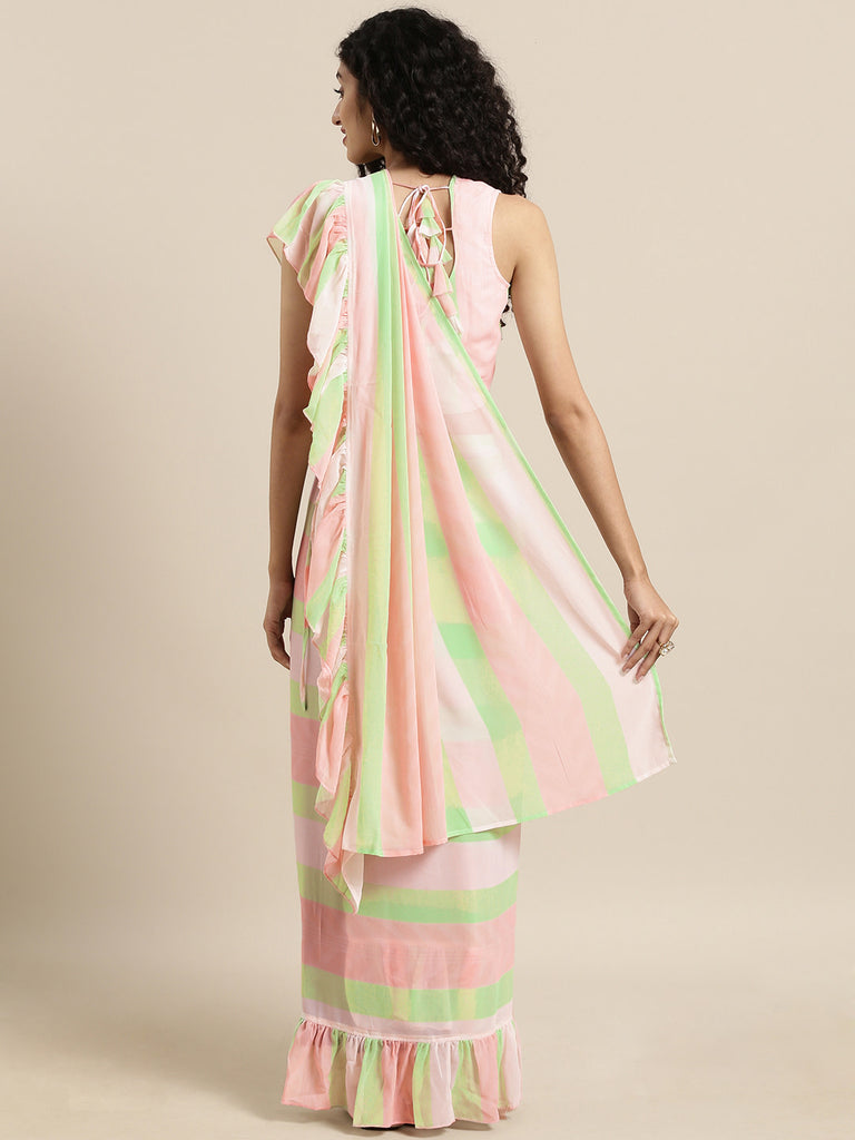 Women's Georgette Printed Ruffles Ready To Wear Saree