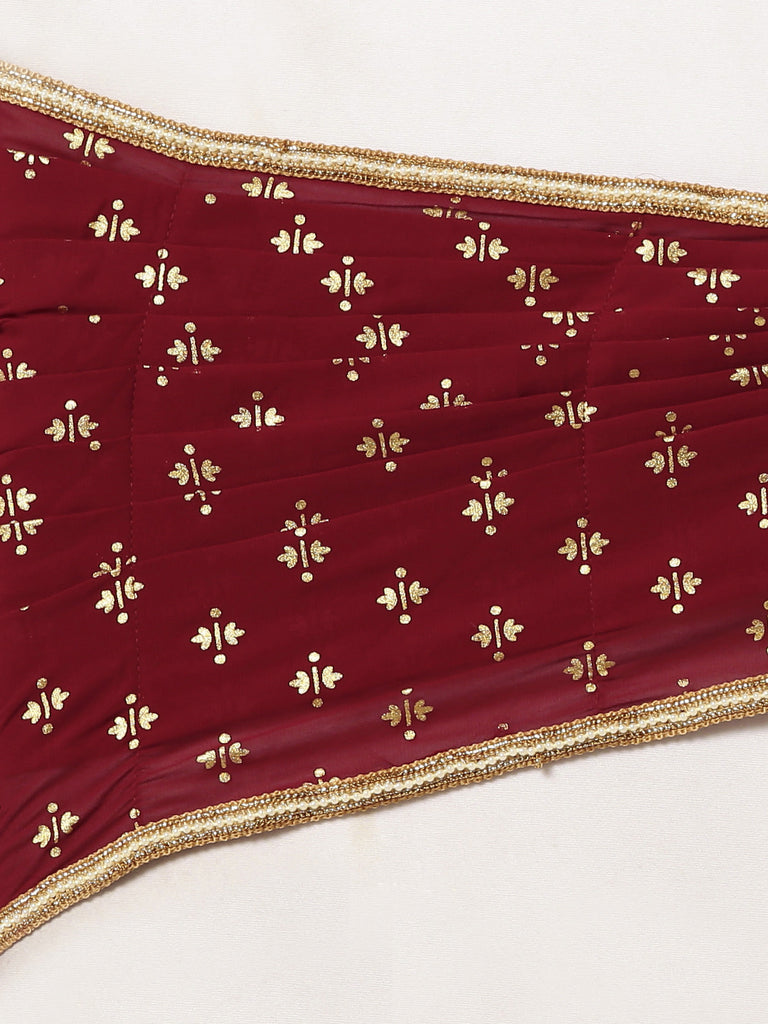 Women's Maroon Georgette Gold Foil Print Ready To Wear Saree